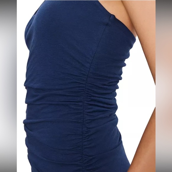 Velvet by Graham & Spencer Amanda Ruched Halter Midi Dress Blue Size L NWT - Picture 4 of 6